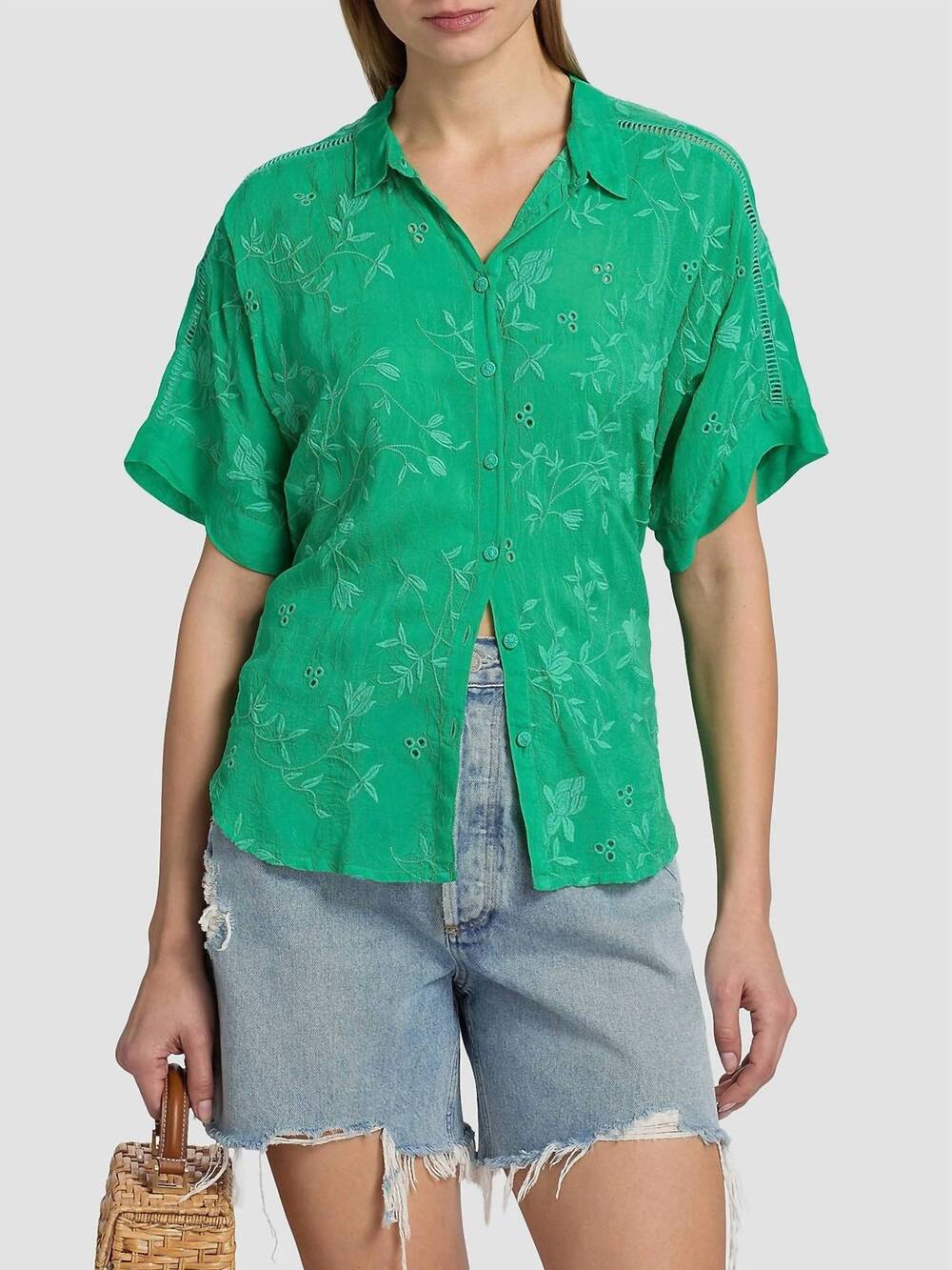 NEW JOHNNY WAS audrey eyelet short sleeve shirt in bright green